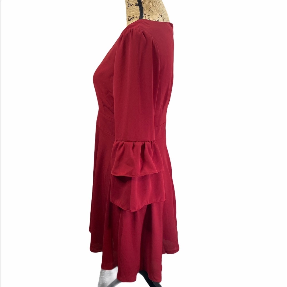 BB Dakota Dark Red Dress V neck Sz 10 - Picture 3 of 12